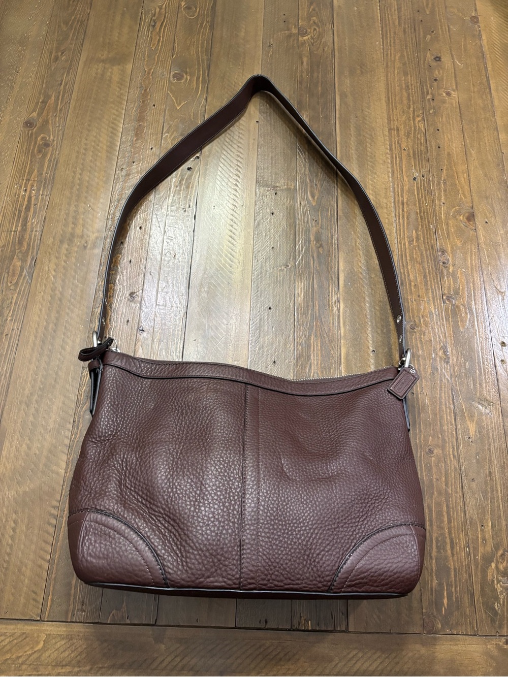 Coach Bleeker Felicia Pebbled Leather Shoulder Bag in Dark Brown